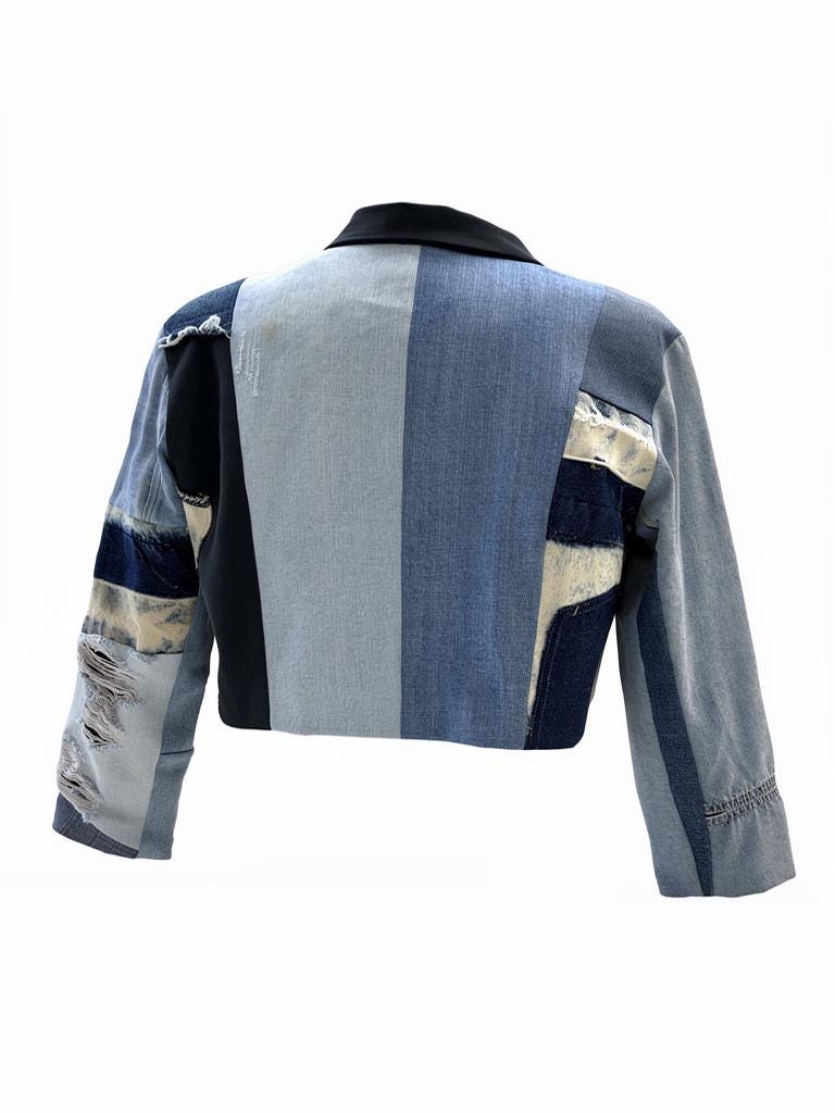 Reconstructed Denim Jacket, Upcycled Jeans, Japanese Cotton Lined, Patchwork Art