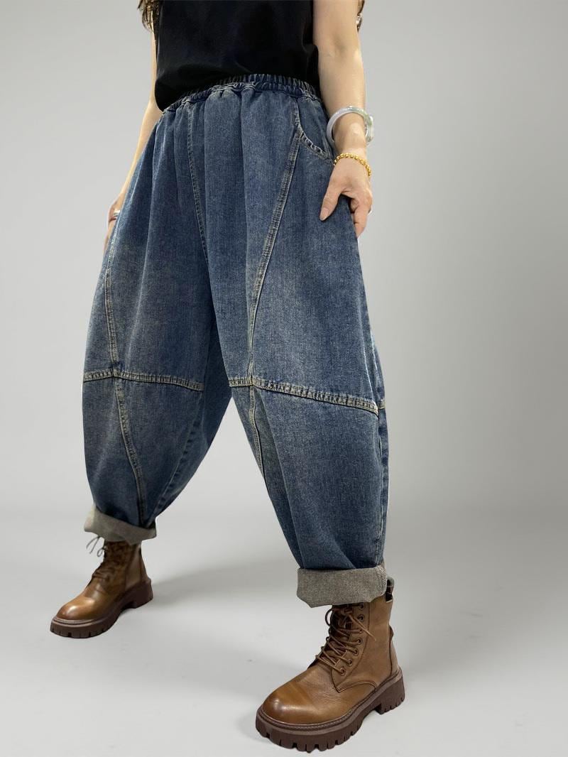 Boho Patchwork Denim Harem Pants – Unisex Vintage Streetwear