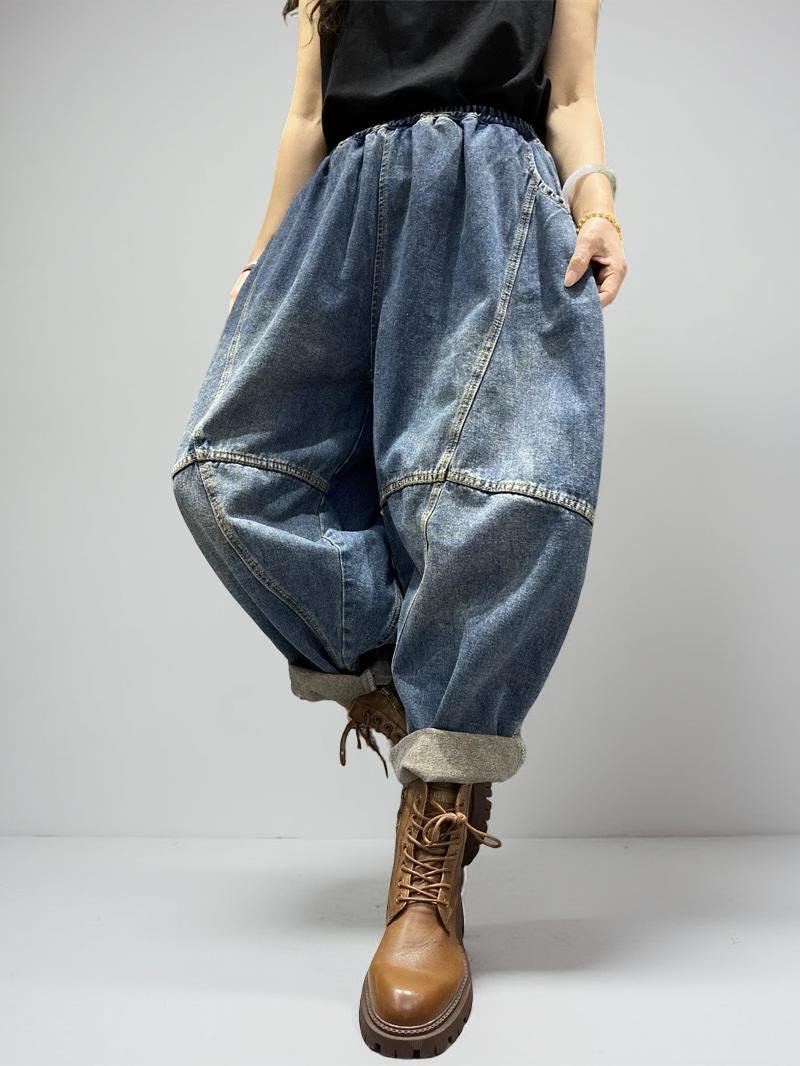 Boho Patchwork Denim Harem Pants – Unisex Vintage Streetwear