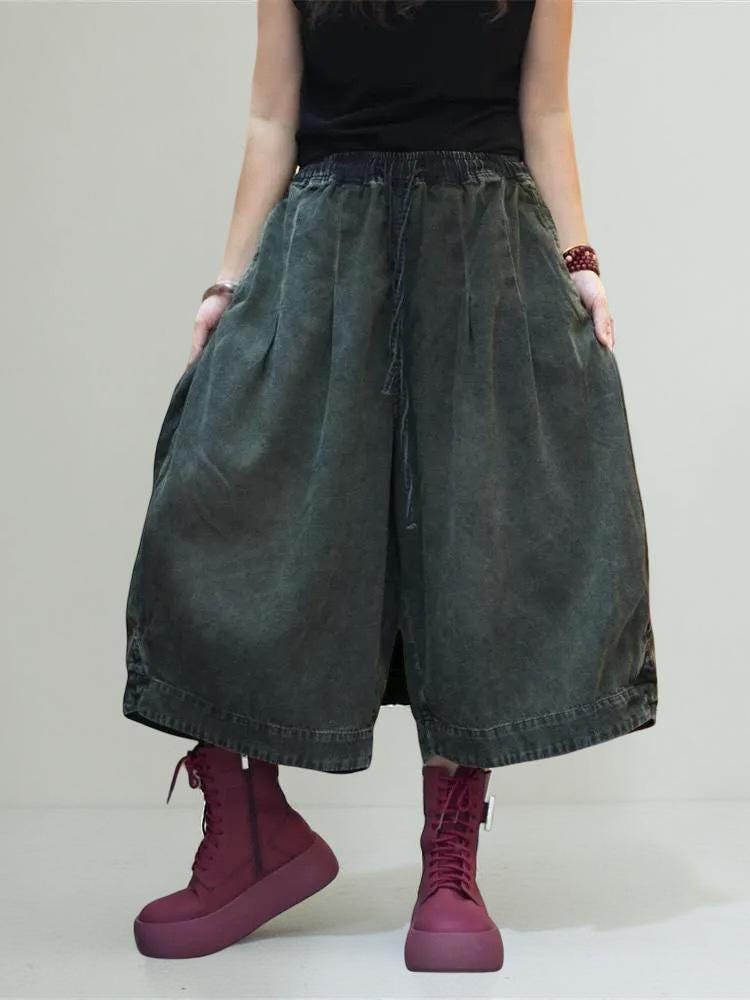 Patchwork Harem Pants: Washed Denim Look, Relaxed wide leg, Boho Style