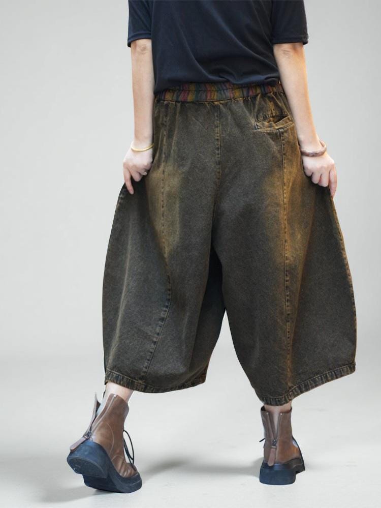 Patchwork Denim Harem Pants | Boho Wide Leg Jeans | Vintage Artsy Loose Pants | Casual Streetwear