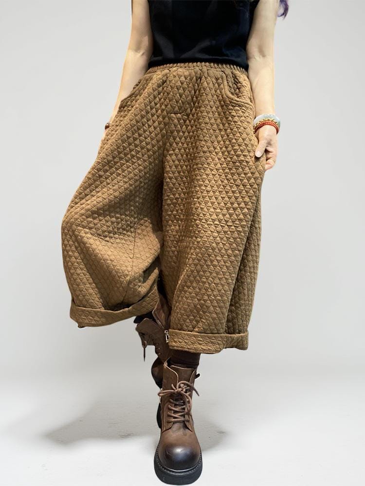 Quilted  Harem Pants | Unisex Balloon Trousers, Elastic Waist