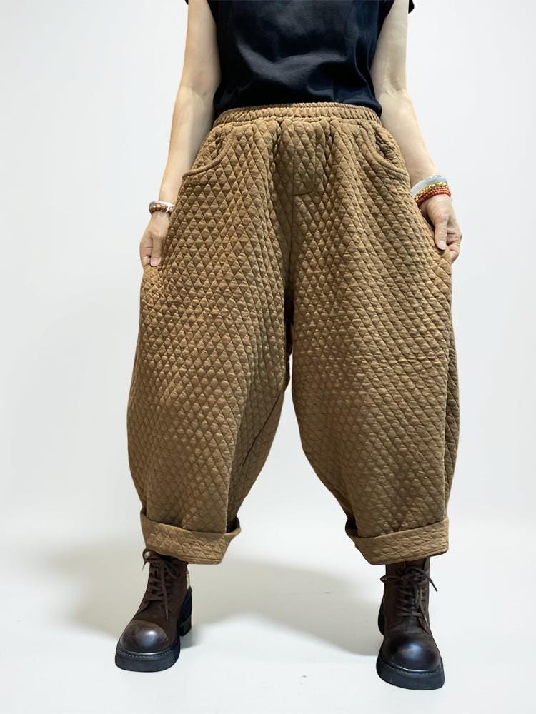 Quilted  Harem Pants | Unisex Balloon Trousers, Elastic Waist