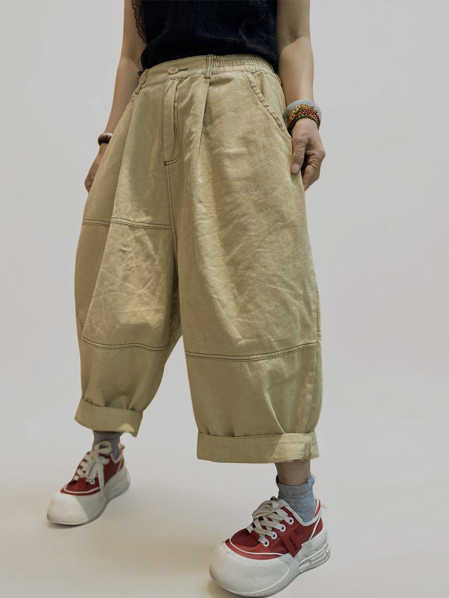 Patchwork Wide Leg Denim Pants | Relaxed Fit Cotton Trousers