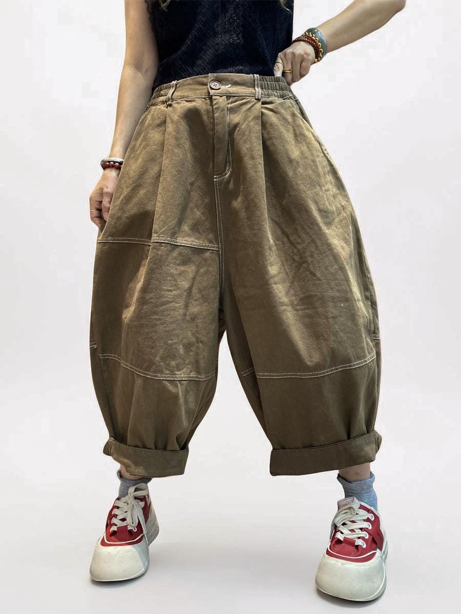 Patchwork Wide Leg Denim Pants | Relaxed Fit Cotton Trousers