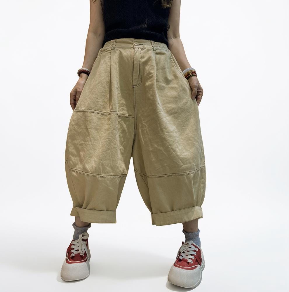 Patchwork Wide Leg Denim Pants | Relaxed Fit Cotton Trousers