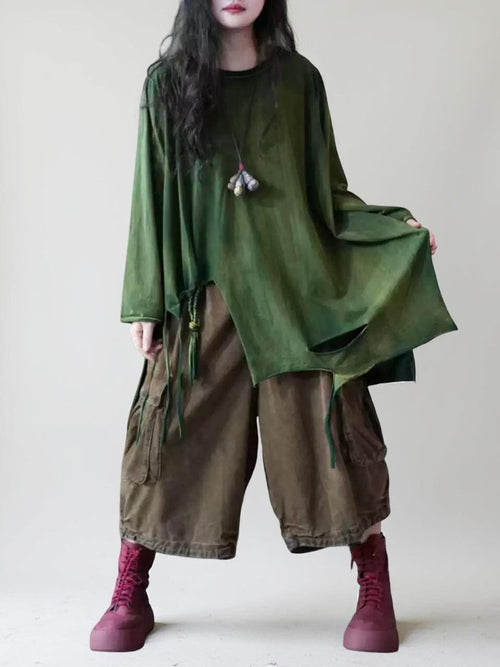 Hand Dyed Cotton Tunic Top | Asymmetrical Art Shirt, Oversized Fit