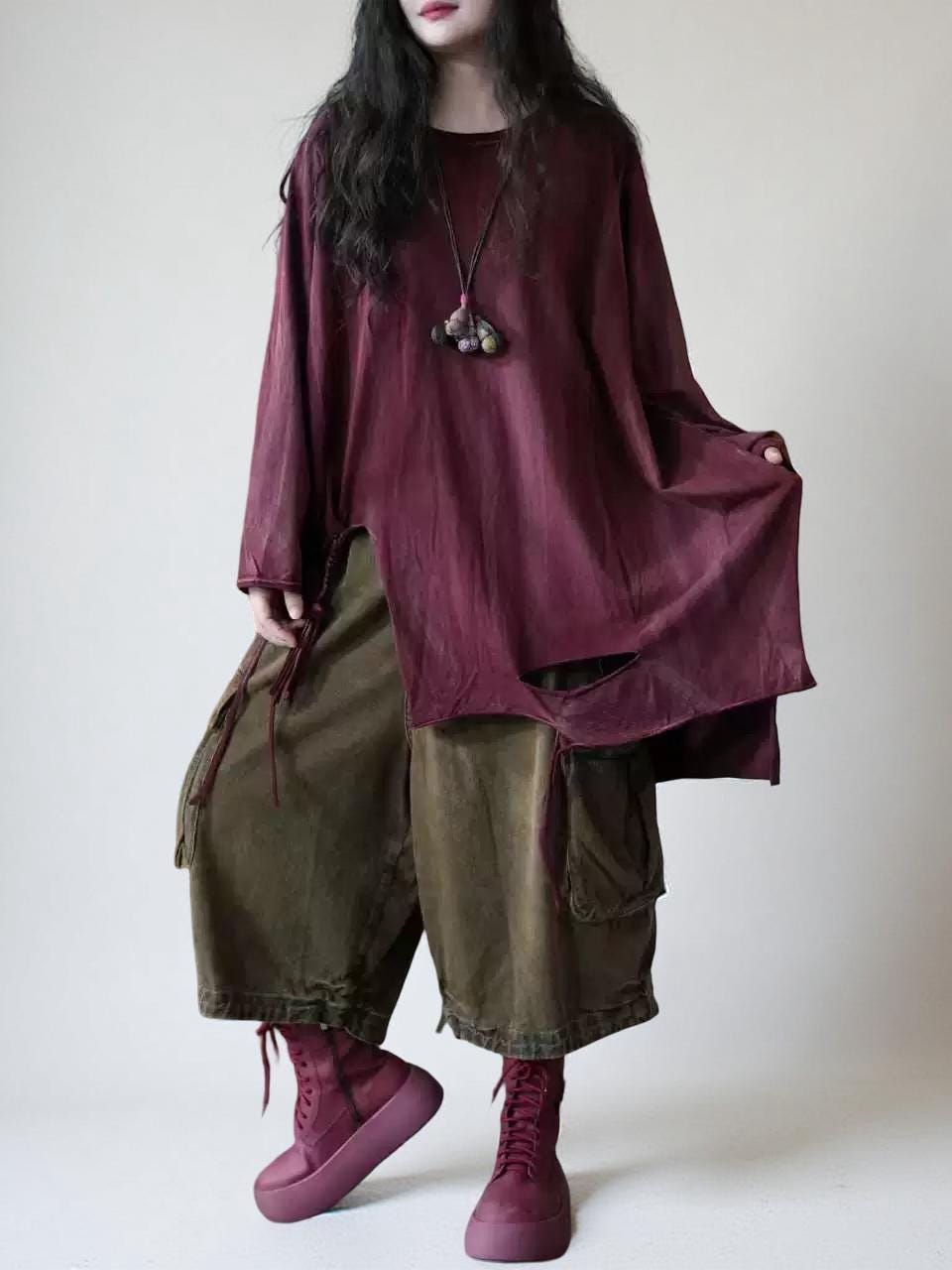Hand Dyed Cotton Tunic Top | Asymmetrical Art Shirt, Oversized Fit