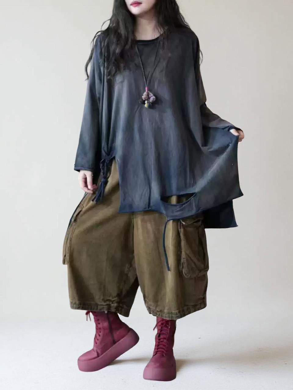 Hand Dyed Cotton Tunic Top | Asymmetrical Art Shirt, Oversized Fit