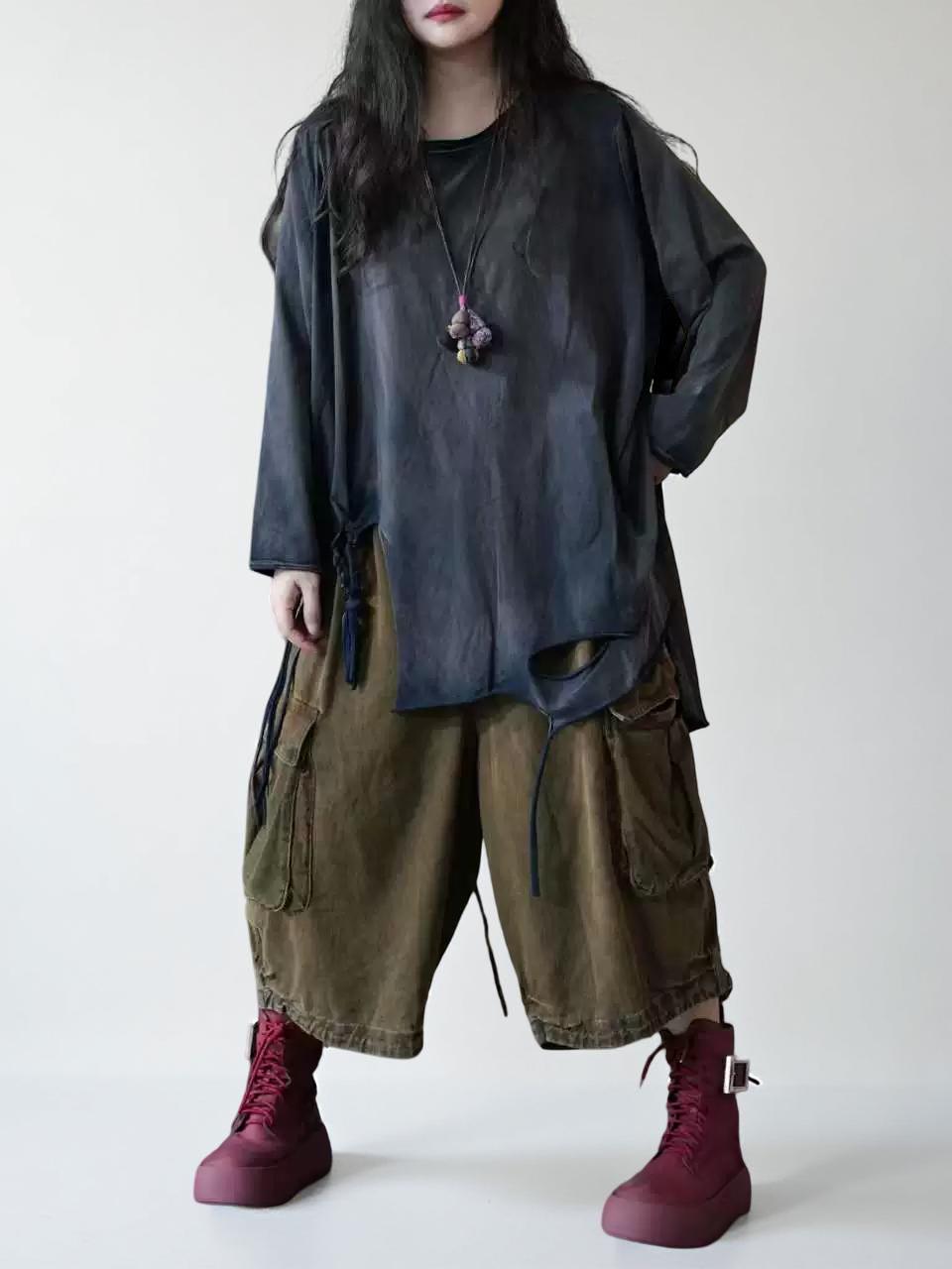 Hand Dyed Cotton Tunic Top | Asymmetrical Art Shirt, Oversized Fit