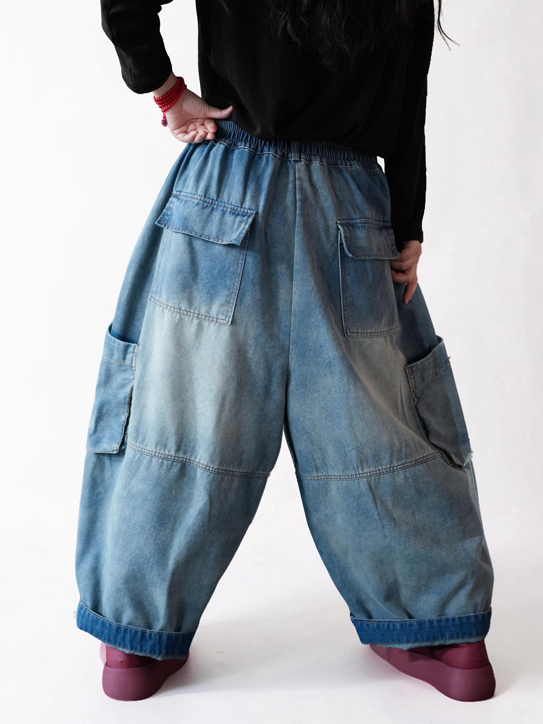 Vintage Washed Workwear Pants | High Waist Balloon Jeans, Artisan Dyed Cargo Style
