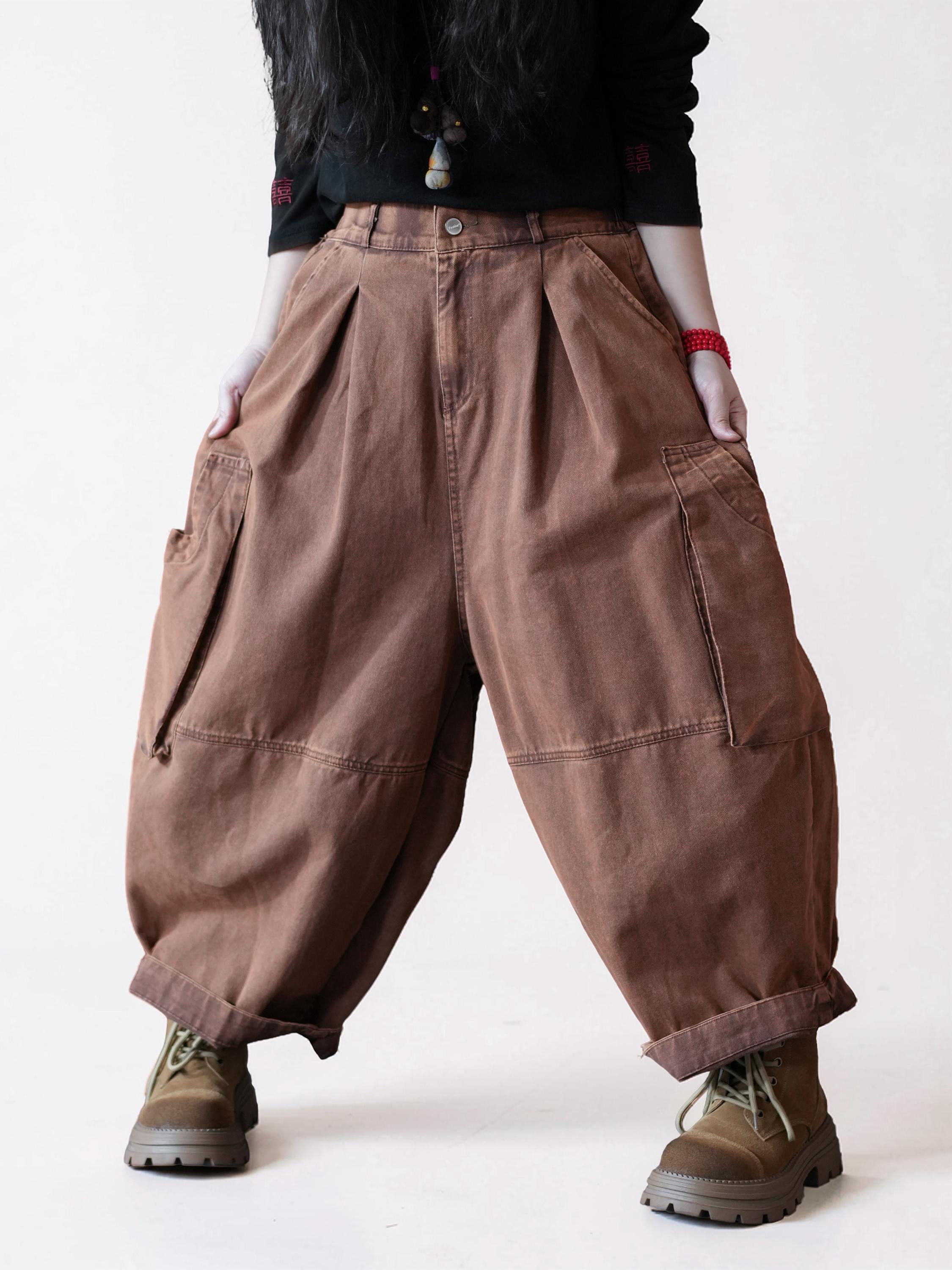 Vintage Washed Workwear Pants | High Waist Balloon Jeans, Artisan Dyed Cargo Style