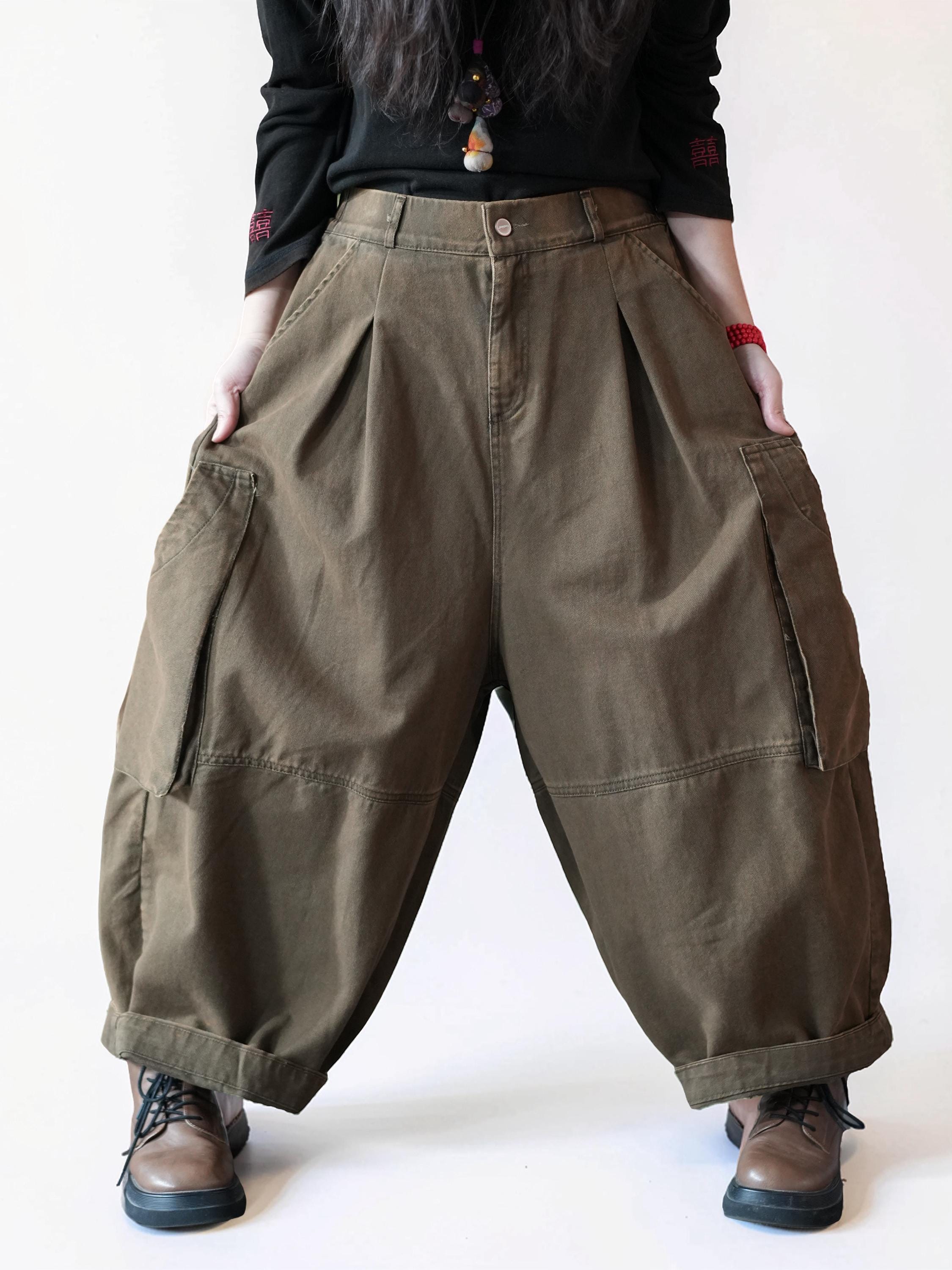 Vintage Washed Workwear Pants | High Waist Balloon Jeans, Artisan Dyed Cargo Style
