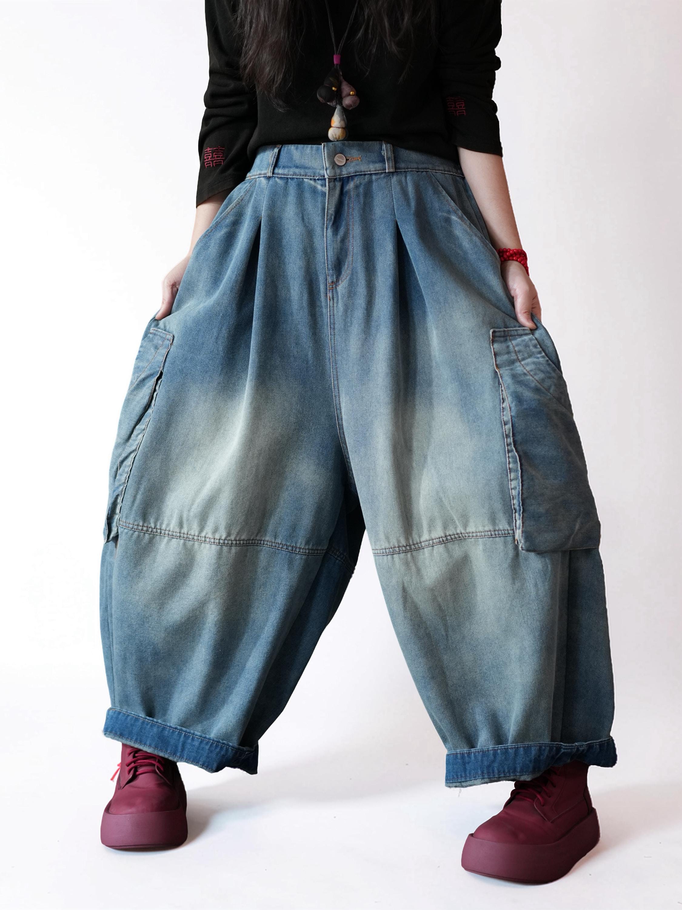 Vintage Washed Workwear Pants | High Waist Balloon Jeans, Artisan Dyed Cargo Style