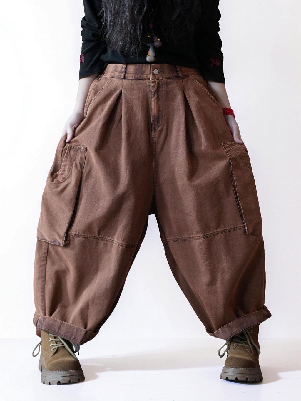 Vintage Washed Workwear Pants | High Waist Balloon Jeans, Artisan Dyed Cargo Style