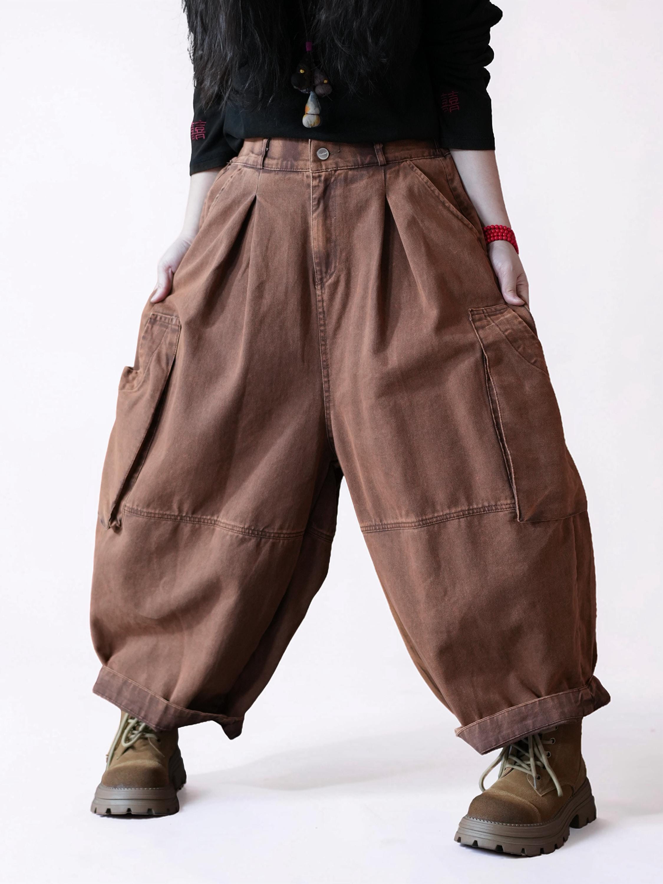 Vintage Washed Workwear Pants | High Waist Balloon Jeans, Artisan Dyed Cargo Style