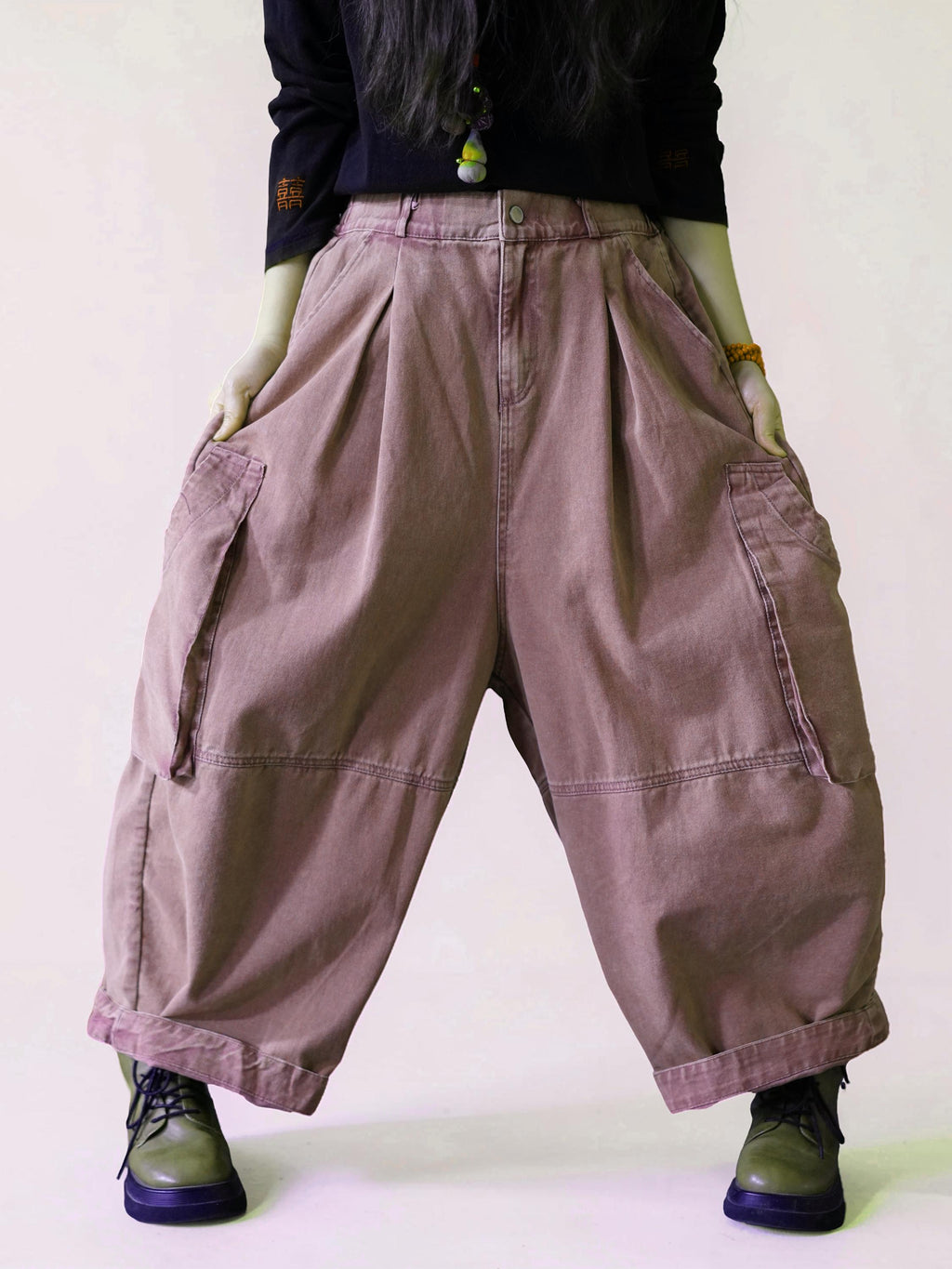 Vintage Washed Workwear Pants | High Waist Balloon Jeans, Artisan Dyed Cargo Style