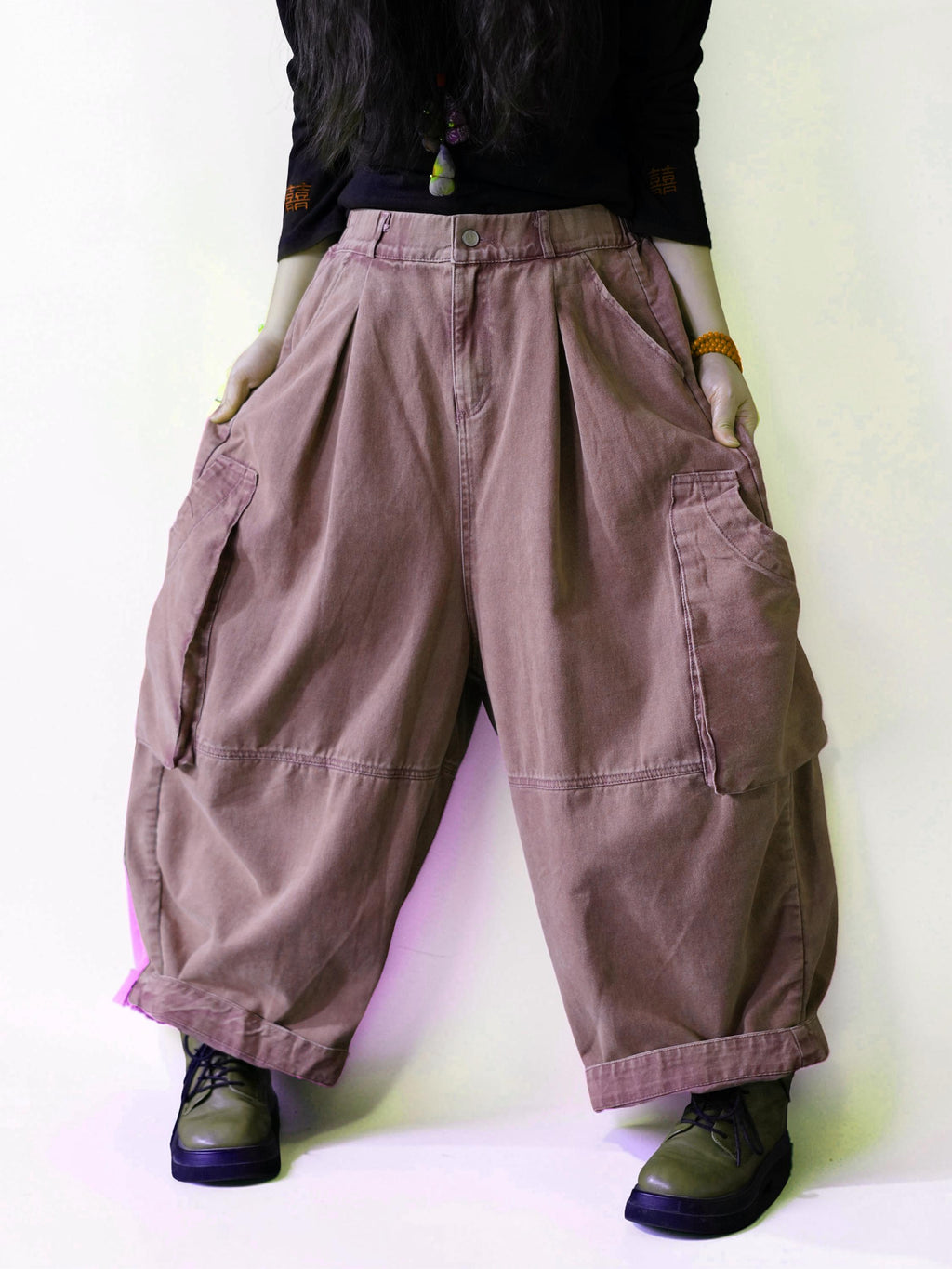 Vintage Washed Workwear Pants | High Waist Balloon Jeans, Artisan Dyed Cargo Style