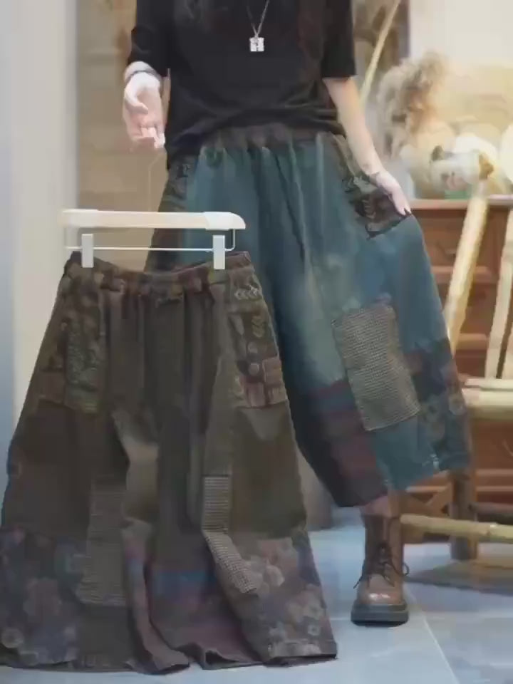 Patchwork Denim Harem Pants | Boho Wide Leg Jeans | Vintage Artsy Loose Pants | Casual Streetwear