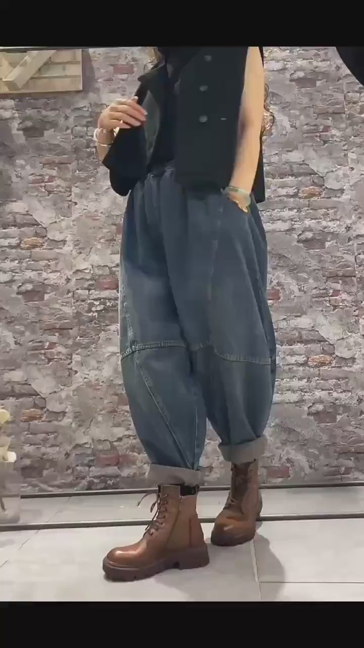 Boho Patchwork Denim Harem Pants – Unisex Vintage Streetwear